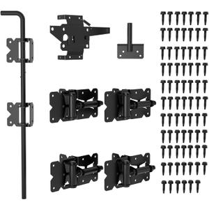 SKYSEN Self-Closing Fence Gate Hinges, Latch, and 24" Drop Rod for Double Gate Fence, Fence Gate Hardware - Easy to Install, Sturdy and Durable - Black Plastic Coated(smzt-01)