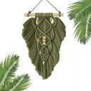 Boho Macrame Wall Hanging Leaves, Green Woven Leaf Tapestry, Tapestry Bohemian Chic Wall Dcor, Feather Walls Hanging Boho Decor for Dorm Home Bedroom Western Room Decoration Gift for Women