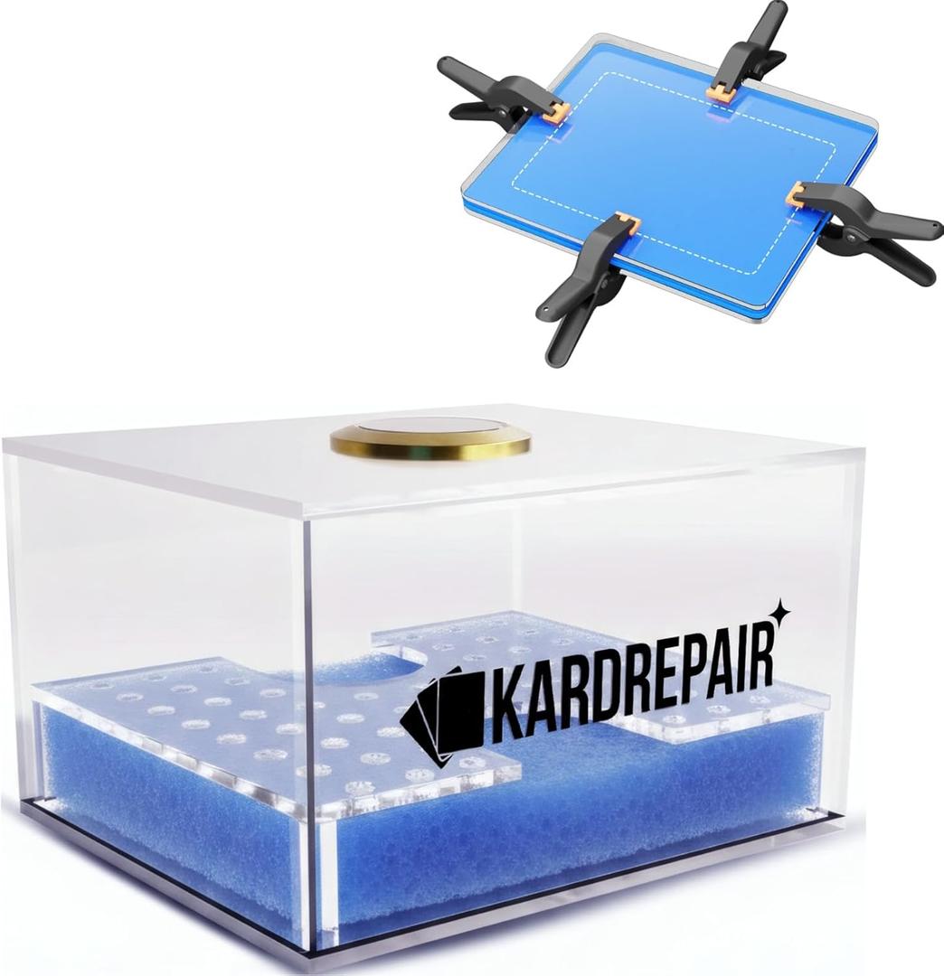 TCG Humidor Repair Kit - Includes 2 Acrylic Flattening Plates & 4 Spring Clamps & Custom Fit Base Sponge for Trading Card Care Kit Restoration - Improve Card Grading