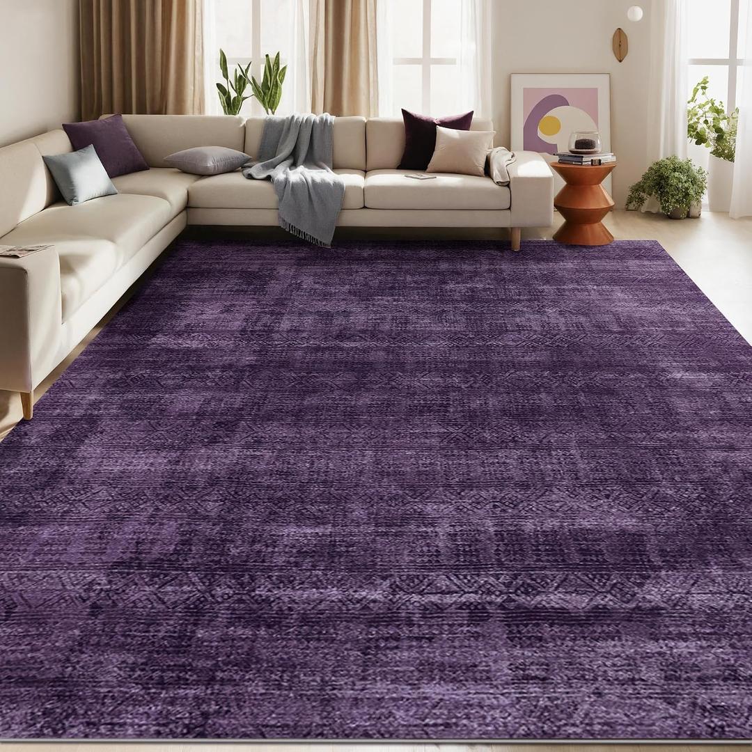 Kokia Abstract Area Rugs 9x12 Bedroom Washable Decor Low Pile Non-Slip Non-Shedding Indoor Carpet Foldable Stain Resistant Floor Mat Living Room Dining Room, Purple Rug, Oslo Dusty