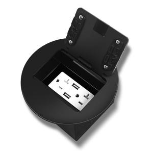 KYHSHJ Standard Outlets Recessed Circular Floor Socket Kit with 2 * 20A Receptacle4.8A*2 USB-A Ports Corrosive Resistant Hardware,Black