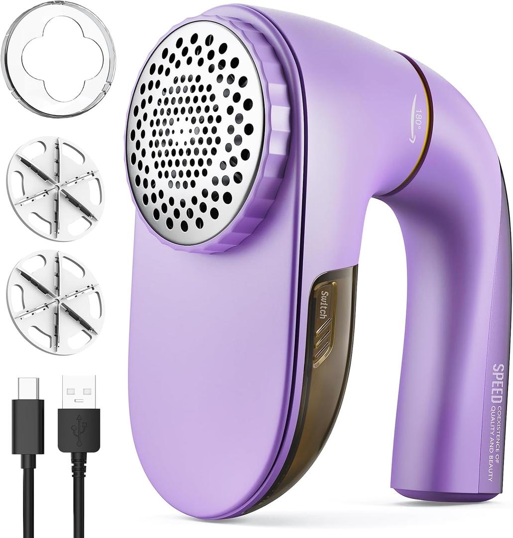 POPCHOSE Fabric Shaver, Lint Remover for Clothes, Lint Shaver with 6-Leaf Blades, 2 Speed Sweater Shavers to Remove Pilling for Clothing, Couch, Furniture, Fuzz, USB Rechargeable, Purple