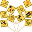 Outus 100 Pieces Construction Cupcake Topper Road Sign Birthday Cake Toppers Construction Theme Cupcake Toppers Cake Decorations Road Sign Picks for Birthday Party Supplies