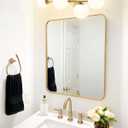 Bathroom Vanity Lights, 5-Light Bathroom Light Fixtures, Mid Century Modern Brass Bathroom Light Ceiling Light, Wall Sconces Semi-Flush Mount Light Fixture with Milk Globe Glass, Brass Gold, G9 Base