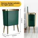 Office Trash Can with Lid, Bathroom Garbage can,4 Gallon Small Kitchen Trash Can with Gold Edge,Modern Green Trash Bin Waste Basket for Bedroom,Living Room, Toilet