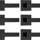 Estmoon 6 Pack Dummy Door Handles, Matte Black Non-Turning Decorative Door Levers for Closets French Double Doors, Single Sided Square Door Handles, Reversible Indoor Handle for Pantry Bifold Doors