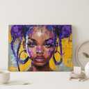African American Teen Black Girl Wall Art Purple Hair Girl Prints Painting Picture Canvas Framed Inspirational Wall Art Decor For Living Room Kitchen Office Bathroom Bedroom Home Wall Art Wall Decor (20"L x 16"W)