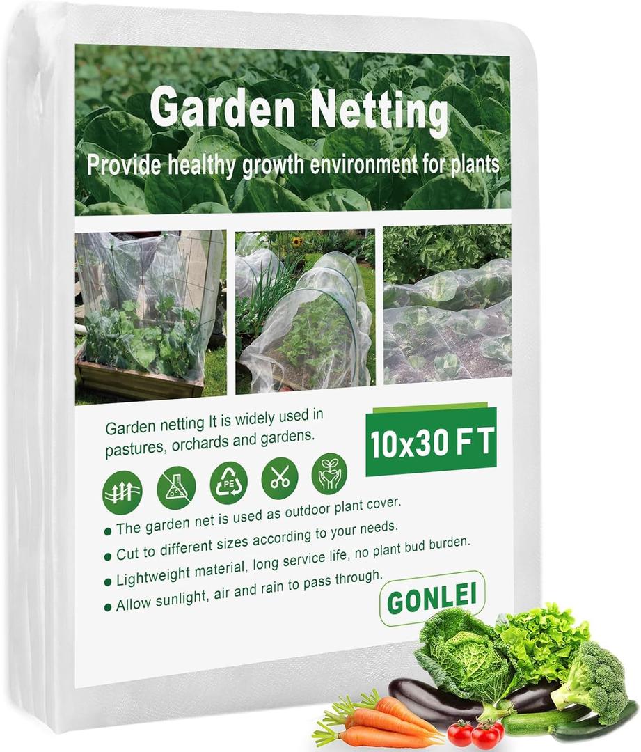 GonLei Garden Netting 10 X 30 FT Ultra Fine Garden Mesh Netting Protection Net Plant Cover Screen Vegetable Row Cover,Blueberry Netting Shrubs Fruits Tree Flowers Garden Screen Barrier Net