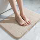 Yimobra Memory Foam Bath Mat, Super Soft Absorbent Bathroom Rug Non Slip, Quick Dry, Machine Washable Floor Carpet for Tub Shower, Home Decor Accessories, 24x17, Beige