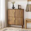 Shoe Cabinet Storage for Entryway with 2 Flip Drawers, Narrow Shoe Cabinet for Entryway, Hidden Slim Shoe Organizer Rack Cabinet (Walnut, 31.5" W)