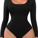 FeelinGirl Long Sleeve Shapewear Bodysuits for Women Scoop Neck Body suits Going Out Tank Tops (X-Large, Black)