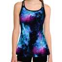 Tankini Swimsuits for Girls Flowy Tank Tops with Shorts 2 Piece Bathing Suits for Teens Girl, Dark Blue 15-16 Years