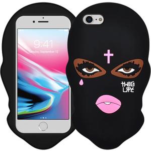 Boaretiu Soft Silicone Carton Quirky 3D Design iPhone 8/7/6 Case 4.7 Inch - Phone Case for Boy Girl Women Girly Funny Unique Mysterious Fun, Black Face