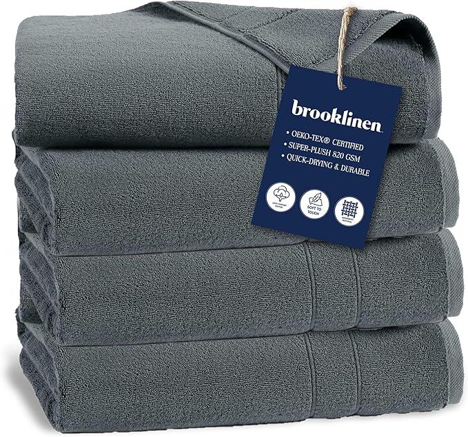 Brooklinen Super-Plush Turkish Cotton Bath Towel Set - Includes 4 Bath Towels Cotton, 820 GSM, Highly Absorbent, Machine Washable, Perfect for Home & Bathroom (black)