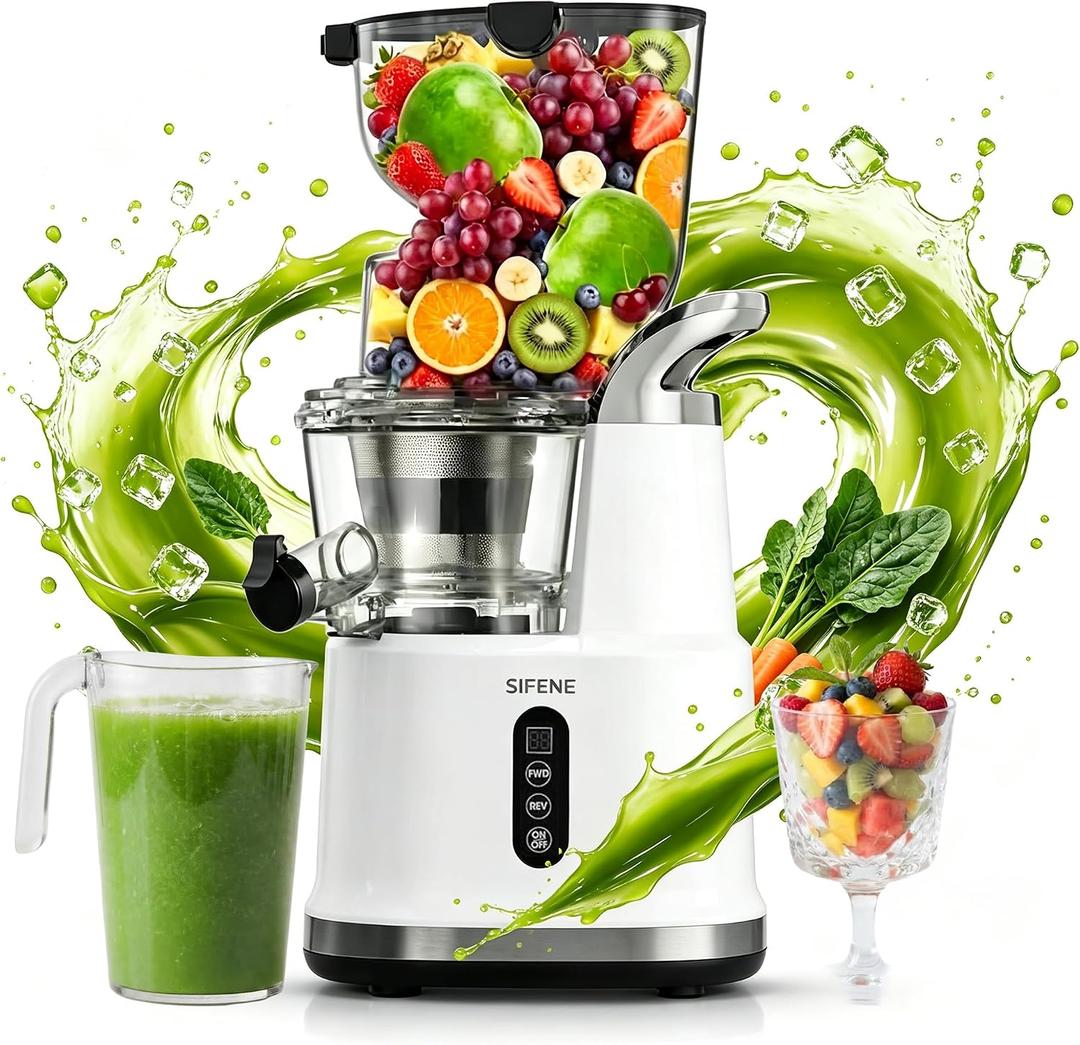 SIFENE Cold Press Juicer Machine, 3.3" Chute Whole Fruits Vegetables,White