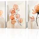 NutArtPic Flower Canvas Wall Art Orange Floral Pictures Minimalist Neutral Wildflower Painting Prints for Home Decor 12''x16''x3pcs