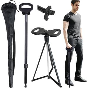 ALEVMOOM Folding Walking Cane with seat for Men & Women,2-in-1 Adjustable Portable Cane Chair,Walking Stick with Seat for Seniors & Adults,Crutches Stool with Carry Bag for Hiking Traveling (New Black)