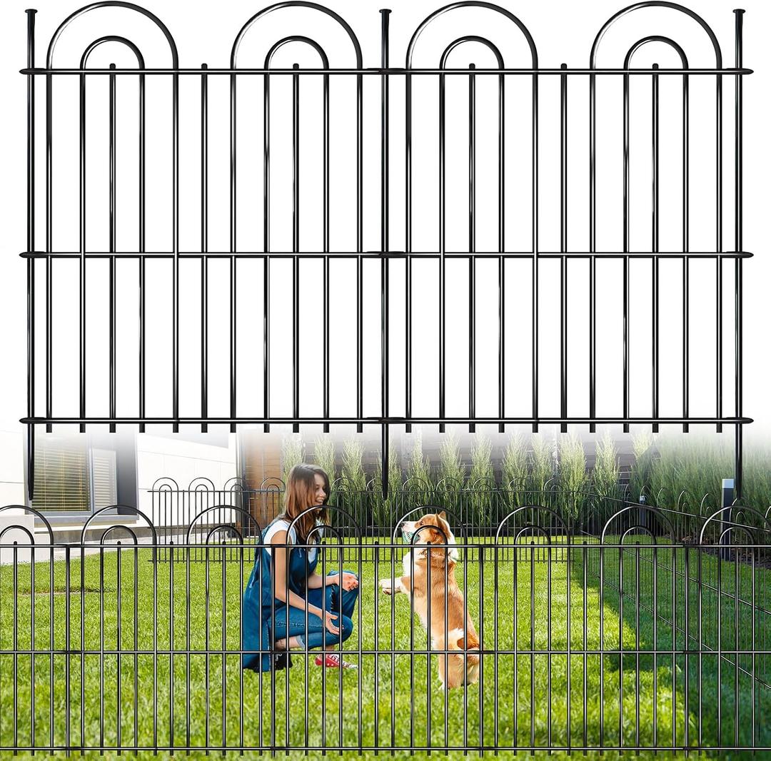 15 Panels No Dig Decorative Garden Fence, 32in(H) X 30ft(L) Tall Dog Fence Outdoor for Yard, Rustproof Metal Wire Garden Fencing Animal Barrier with Ground Stakes, Temporary Fencing for Patio Outdoor