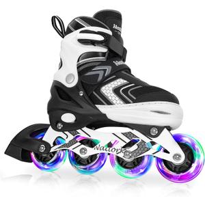 Nattork Inline Skates for Kids Girls Boys with Full Light Up Wheels,Adjustable Safe Durable Inline Skates,Outdoor Roller Skates for Girls Boys Youth Beginners (Medium-Big Kid (1-4 US), Black)