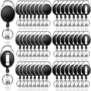 50 Pack Heavy-Duty Retractable Badge Holders with Carabiner Clip and Key Ring, Black ID Badge Reel for Office, ID Card Holder and Key Chain