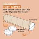 BOX USA Cardboard Tubes with Caps, 24"L x 4"W x 4"H, Pack of 12 | Poster Tube for Mailing and Storage of Blueprints, Artwork, Crafts, Long Art Holder, 24 inches