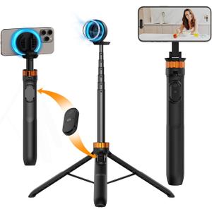 K&F CONCEPT 63'' Magnetic Selfie Stick Tripod, Lightweight Cellphone Stand with Wireless Remote, Compatible with iPhone 17 Pro Max/16/15/14/13/12 Series and All Phones