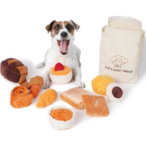 Nocciola Squeaky Bread Stuffed Dog Toys Pack - Puppy Toys with Grocery Bag to Keep Them Busy, Small Dog Toys for Boredom, Durable Snuffle Dog Toys for Small Medium Breeds Pet Gift