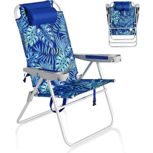 SUNNYFEEL Oversized Tall Folding Beach Chair Lightweight, 17" Portable Sand Chair for Adults Heavy Duty 500 LBS with Cup Holders, Foldable High Camping Lawn Chairs for Camp/Outdoor/Picnic/Sports, 1-Pack