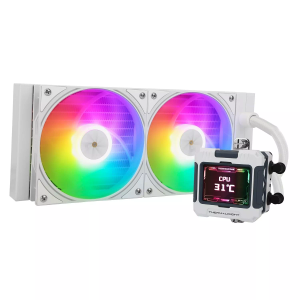 Thermalright FW 240 Black ARGB-240mm AIO CPU Liquid Cooler,IPS LCD Screen with 320 * 240 Resolution,for AM4/AM5,Intel LGA1700/1851,2.4 inchScreen for Images and Double Fans-WHite