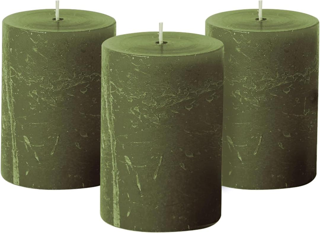 Simply Soson Rustic 2.75"x4"Dark Moss Green Pillar Candles Set of 3-Unscented Candles - Large Candle for Candle Holders-Velas Decorativas Green Candles Pillar Colored Candles Fall Pillar Candles Bulk (2.75" x 4" - 3 pk)
