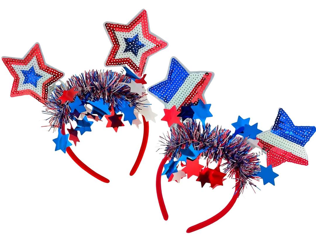 2Pcs 4th of July Headband Patriotic Hair Accessories Red White Blue American Flag Headbands for Women Kids Fourth of July Independence Day USA Patriotic Memorial day Decorations