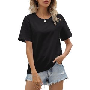 Women's Short Sleeve Crewneck/V Neck T Shirt Loose Casual Summer Cotton Basic Tee Tops, L