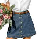 CUPSHE Womens Denim Mini Skirt Button Front A-Line Jean High Waist Scalloped Hem Casual Outfits (Blue, L)