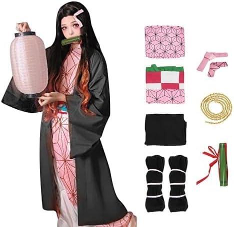 Halloween Anime Cosplay Kimono Costume Outfit Costumes for Kids Girl Adult Women (X-Large, Pink)