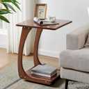 C Shaped End Table, C Table with Wheels, TV Tray Table, Side Table for Living Room, Bedroom (Walnut) (18.1" D x 15.7" W x 24.8" H)