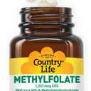 Country Life Methylfolate Chewable Tablets - Metabolically Active Folate - Great Tasting Orange Flavor - Gluten-Free - Smooth Melts - Vegan B12 - Women's Vitamins - Daily Supplement - 60 Tablets, BBD  08/2027