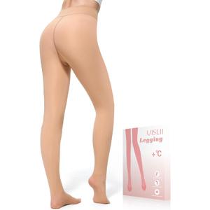 Fleece Lined Tights Women, Warm Pantyhose leggings Women,Fake Translucent Thermal Skin Colored Tights for Winter (Medium Plus)