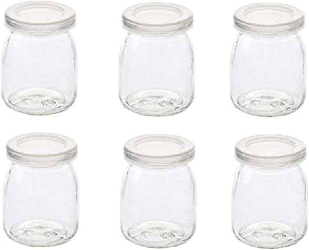 6 Pcs Yogurt Pudding Jars Bottles With Plastic Lids Ideal for Jam, Honey, Wedding Favors, Shower Favors, Baby Foods (7 oz (200ml)