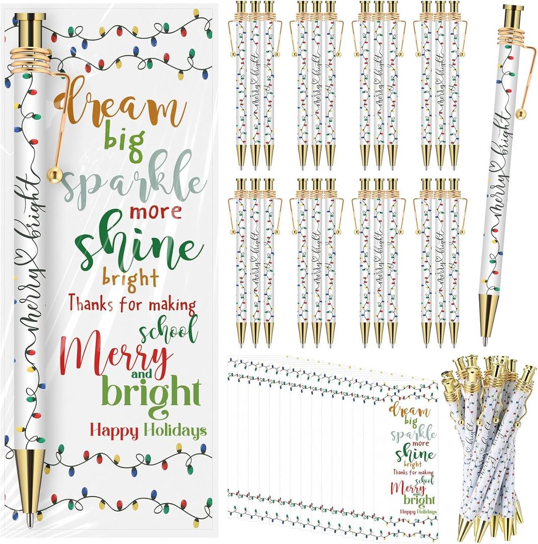 72 Sets School Christmas Gifts Bulk Merry Bright Ballpoint Pen with Bookmark Classroom Rewards for Student from Teacher Holiday School Party Favors Appreciation Xmas Gifts