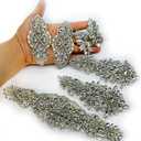 7pcs Silver Glass Diamonds Hot Fix Trimmings - 4 Styles Mixed Hand-Made Rhinestone Appliques with Adhesive Backing for Bridal Gowns,Belts,Shoes,Veils,Bouquets & Fashion Accessories