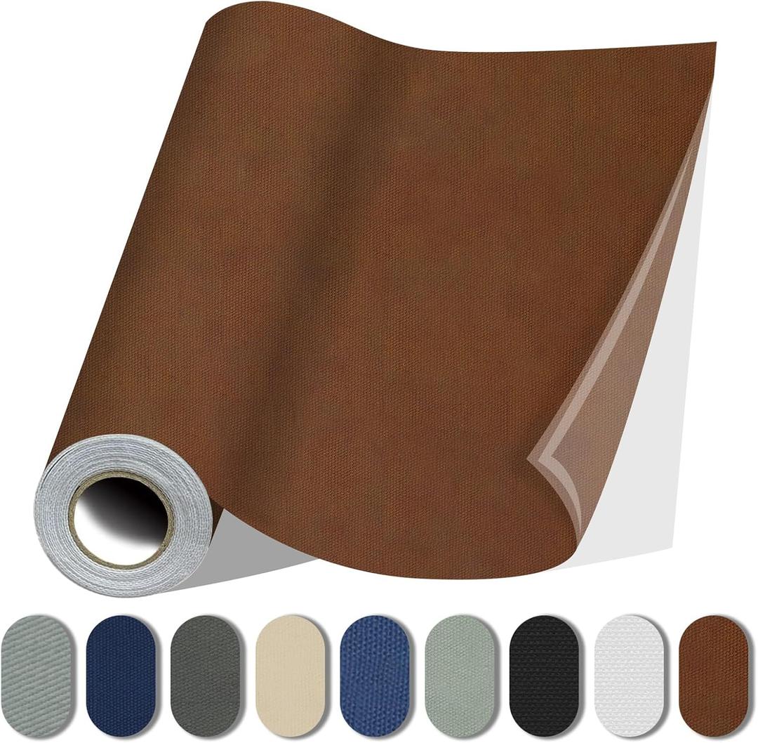 Fabric Repair Patches, 17X158 Inch Canvas Self-Adhesive Fabric Patches Tape Durable, DIY Large Canvas Repair for Sofa, Couches, Furniture, Chair, Clothing 17X158 Inch, Brown