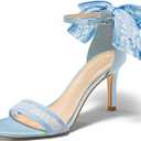 Coutgo Women's Open Toe Ankle Strap High Heel Sandals (Blue, 9 1/2)
