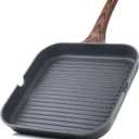SENSARTE Nonstick Grill Pan for Stove Tops, Versatile Griddle with Pour Spouts, Square Big Cooking Surface, Durable Skillet Indoor & Outdoor Grilling. PFOA Free, 9.5 Inch (Gray Granite)