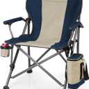 PICNIC TIME Outlander XL Heavy Duty Folding Camping Chair with Insulated Cooler, Oversized Portable Lawn, Beach & Camp Chair with Cup Holder, Storage Pocket, Carry Bag, 400 lb Capacity (Navy Blue)