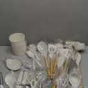 Kaluns 50 PCS Silicone Kitchen Utensils Set Complete Kitchen Set - 800F Heat Resistant Non-Stick Premium Cooking Utensils W Wooden Handles - Can Opener, Masher, Turner, Silicone Spatula Set (Khaki)