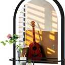 THEKLA 24 x 36 Inch Black Arched Light Vanity Mirror with Shelf Storage Arch LED Wall Mirror with Shelf Light 3 Color Dimmable Anti Fog Smart 36" Black Arched LED Bathroom Mirror with Shelf and Lights