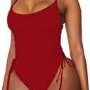 Viottiset Women's Ruched High Cut One Piece Swimsuit Tummy Control Bathing Suit Monokini (3X-Large, Red)