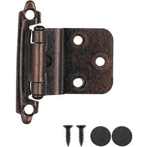 JQK 3/8 Inch Inset Cabinet Door Hinges Oil Rubbed Bronze, 4 Pack 2 Pairs Flush Face Mount Cupboard Self-Closing Kitchen Cabinet Hardware Hinges with Door Bumper, CH201-ORB-P4