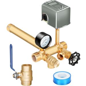 Miumoon 1"x 11"Well Pressure Tank Tee Kit with 40-60Psi Pressure Switch, Ball Valve, 100 Psi Pressure Gauge, Relief Valve, Drain Valve, Well Tank Tee Kit for Pressure Tank with Diameters Up to 16"