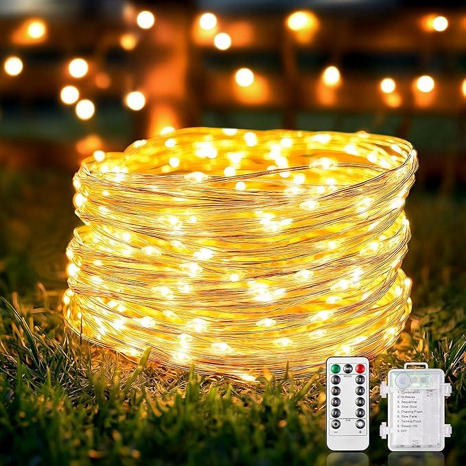 33ft 100 LED Fairy Lights Battery Operated with Remote, HALHSAP Battery Powered String Lights, Waterproof Twinkle Fairy Lights for Bedroom DIY Party Wedding Indoor Outdoor Christmas Decorations 1 PACK